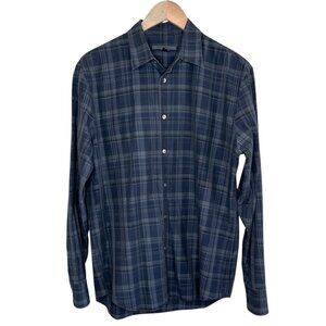 John Varvatos Mens Blue Plaid Long-Sleeve Cotton Button-Up Shirt Size Small